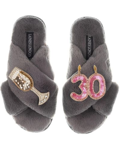 Laines London Classic Laines Slippers With 30th Birthday & Champagne Glass Brooches - Brown