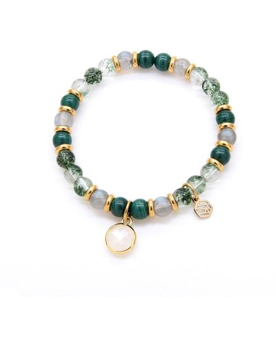 Jadeite Atelier Malachite Green Phantom Moonstone Beaded Bracelet With Moonstone