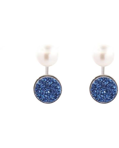 Gosia Orlowska "corey" Druzy & Pearl Sterling Earrings - Blue