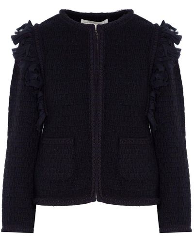 The Extreme Collection Merino Wool And Alpaca Tweed Jacket With Fringe Trim Detail Tiziano - Black