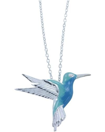 Reeves & Reeves Sterling Silver Hummingbird And Enamel Necklace - Blue