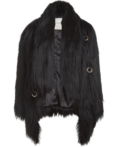 N'Onat Fluffy Faux Fur Vegan Coat In - Black