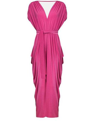 James Lakeland Batwing Pleated Maxi Dress Fuchsia - Pink