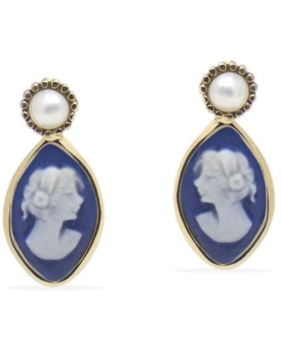 Vintouch Italy Isabella Gold-plated Blue Cameo Stud Earrings