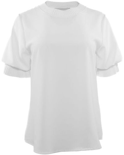 Theo the Label Dione Short Sleeve Pleated Neck Top - White