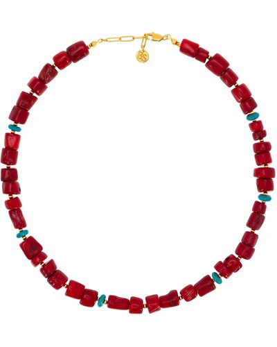 Bonjouk Studio Bonfire Coral & Turquoise Necklace - Red