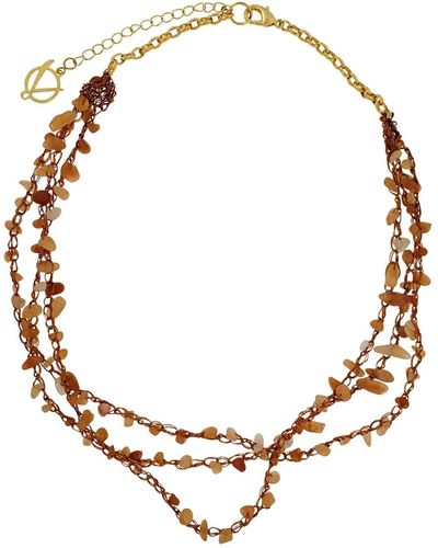 Lavish by Tricia Milaneze Topaz Orange Rocks Mini Strings Handmade Crochet Necklace - Metallic