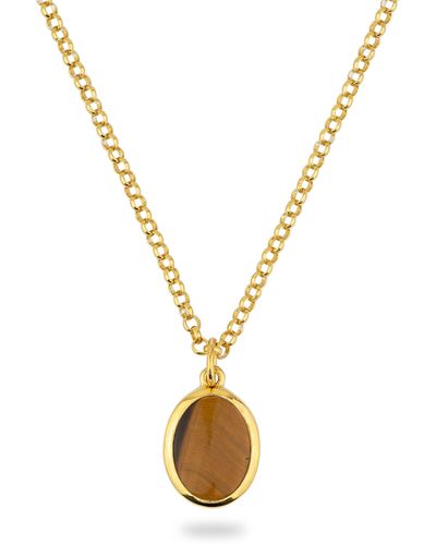 Phira London Jamestown Tiger Eye Oval Stone Necklace & Pendant - Metallic