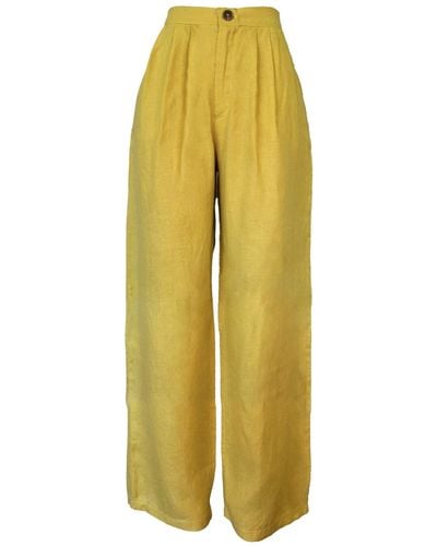 Larsen and Co Pure Linen Portofino Pants In Chartreuse - Yellow