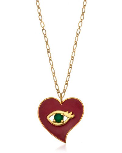 Milou Jewelry Heart Pendant Necklace With Evil Eye - Red