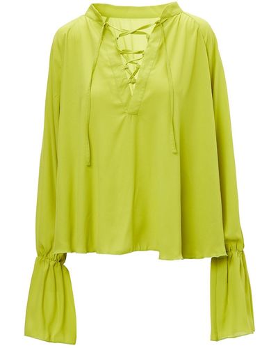 BLUZAT Neon Shirt With String Neckline - Yellow