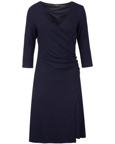 Conquista Navy Faux Wrap Dress In Sustainable Fabric - Blue