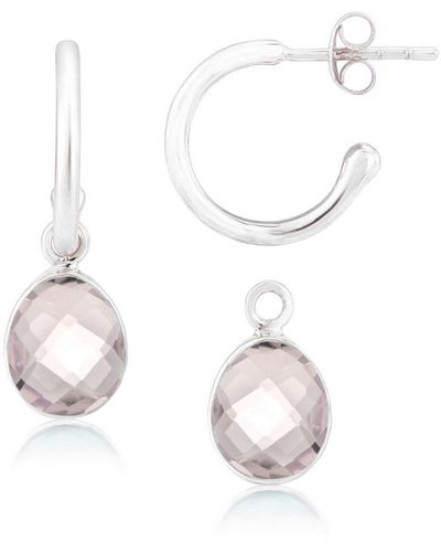 Auree Manhattan Silver & Rose Quartz Interchangeable Gemstone Earrings - White