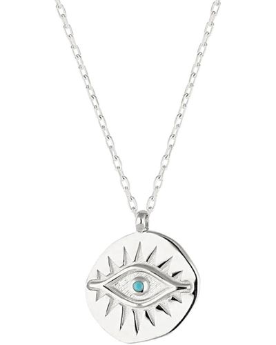 Spero London Eye Coin Sterling Silver Evil Eye Necklace - Metallic
