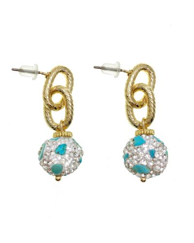 Farra Rhinestone Bordered Turquoise Chain Simple Earrings - Blue