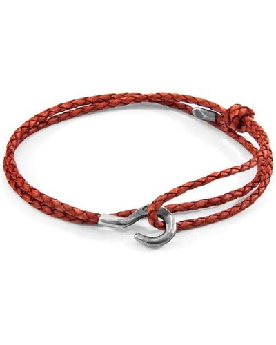 Anchor and Crew Amber Charles Silver & Braided Leather Skinny Bracelet - Red