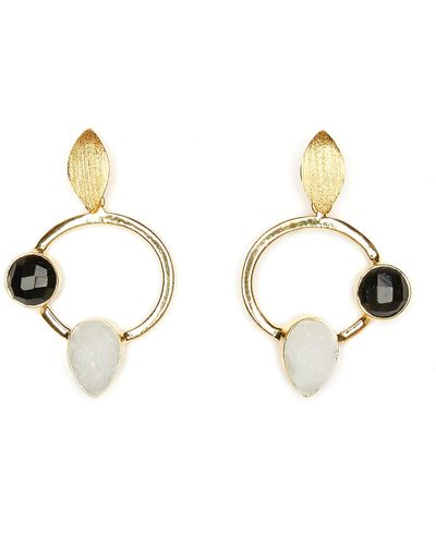 Magpie Rose White & Black Circle Earrings - Metallic