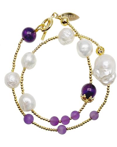 Farra Baroque Pearl With Amethyst Double Layers Bracelet - Blue