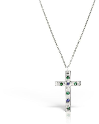 Madeleine Celine Cross Necklace With Zirconia - Metallic