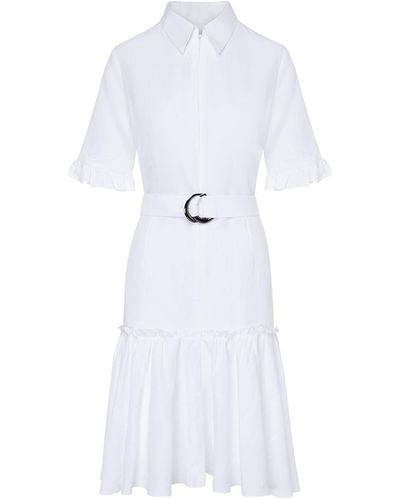 Winifred Mills Jules Ruffled Hem Linen Dress - White