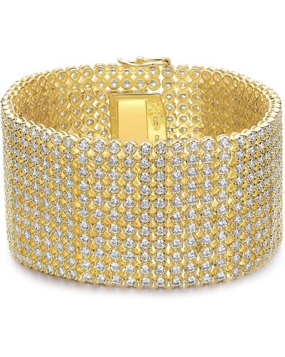Genevive Jewelry Rachel Glauber Gold Plated Sterling Silver With Cubic Zirconia Lux Mesh Link Bracelet - Metallic