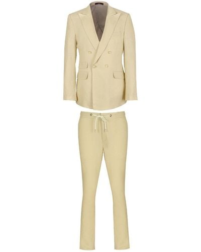 DAVID WEJ Hugo Linen Double Breasted Suit - Natural
