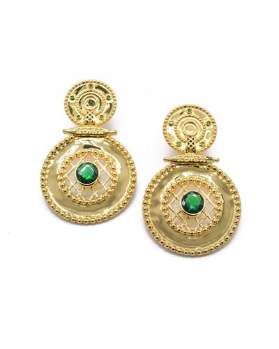 ADIBA Gold Emerald Green Vermeil Earrings - Metallic