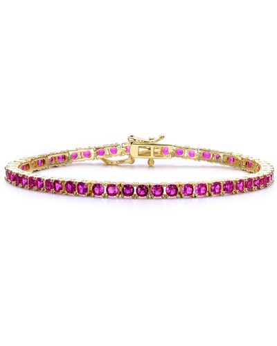 Genevive Jewelry Sterling Silver Rhodium Plated Ruby Cubic Zirconia Tennis Bracelet - Pink