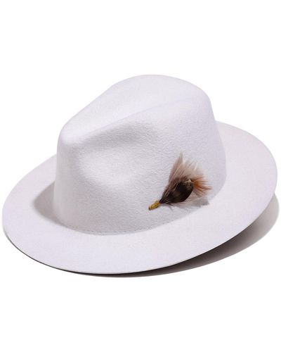 Justine Hats Fedora Hat With A Feather - White
