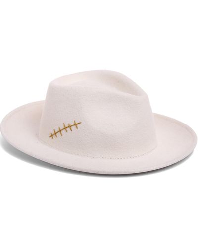Justine Hats Felt Fedora With Hand Embroidery - White
