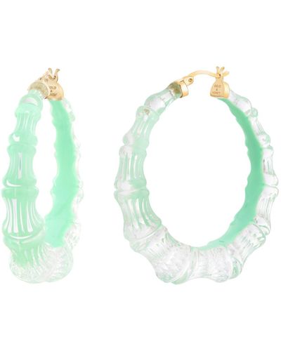 Gold & Honey Bamboo Illusion Hoop Earrings In Mint Green - Blue