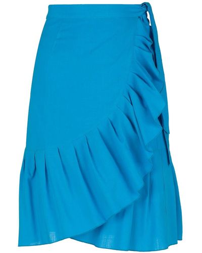Conquista Turquoise Wrap Ruffle Skirt - Blue