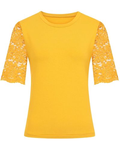 Sophie Cameron Davies Mustard Cotton Lace Sleeve T-shirt - Yellow