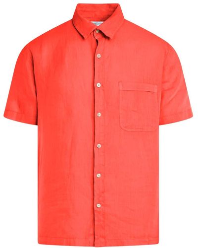 Haris Cotton Short Sleeved Front Pocket Linen Shirt-coral Reef - Red