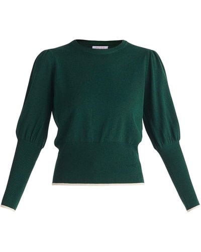 Paisie Neutrals / Contrast Colour Edge Knitted Top In Dark - Green