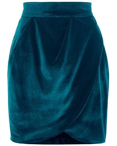 AVENUE No.29 Velvet Wrap Mini Skirt – Turquoise - Blue