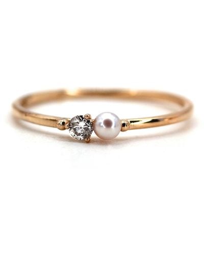 VicStoneNYC Fine Jewelry Natural Tiny Pearl And Diamond Ring - White
