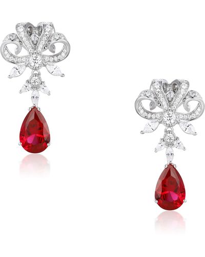 Santinni Versailles Silver Drop Earrings With Red Crystal - White