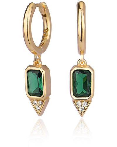 BY EDA DOGAN huggie Earrings Green Emerald Stone - Metallic