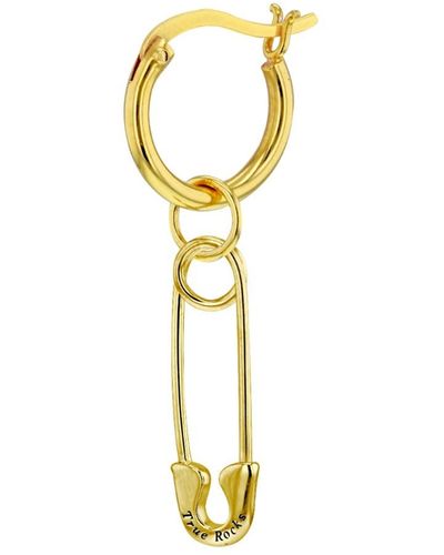 True Rocks 18kt Plated Safety Pin On Plated Hoop Earring - Metallic