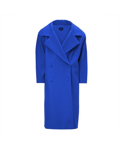 BLUZAT Electric Structured Wool Coat With Oversized Lapels - Blue
