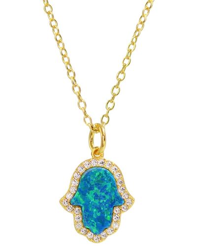 KAMARIA Opal Hamsa Hand Necklace In Opal - Blue