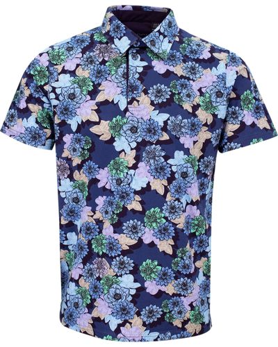 lords of harlech Pietro Snap Floral Polo Shirt - Blue