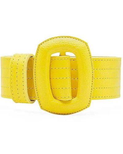 BeltBe Stitched Leather Oval Buckle Belt - Yellow