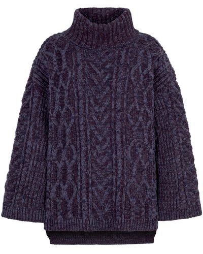 Cara & The Sky Emily Cable Roll Neck Tunic Jumper - Blue
