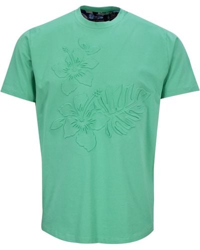 lords of harlech Carson Embossed Floral Tee - Green
