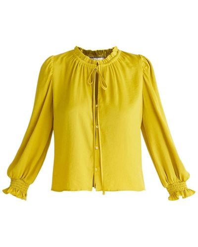 Paisie Ruched Collar Blouse In Mustard Yellow
