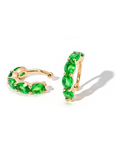 The Essential Jewels Diamante Crystal Gold Filled Ear Cuffs - Green