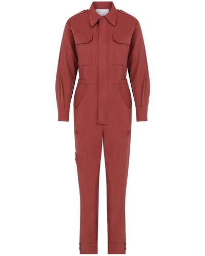 NAZLI CEREN Dorothy Zipped Cotton Jumpsuit In Burgundy - Red