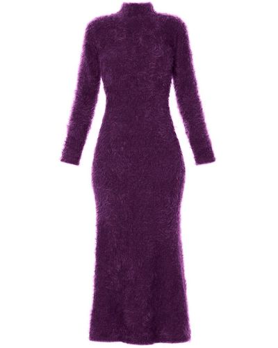Julia Allert Stylish Fitted Long Fleecy Dress - Purple